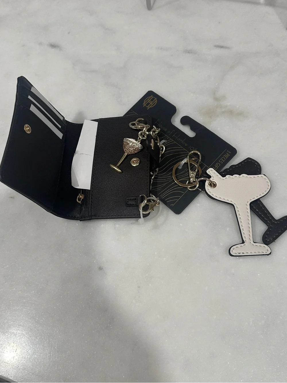 House of Harlow 1960 Black Mini Wallet Keychain – 3 Piece Gifting Set